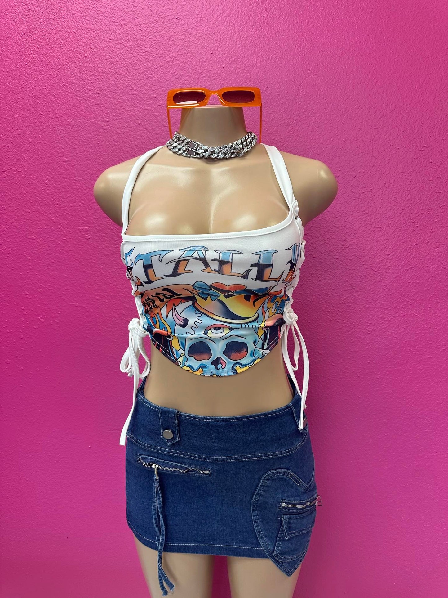 Skull shirt crop top